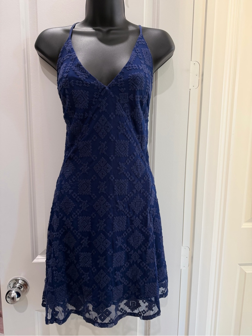 Rebecca Minkoff Navy Embroidered Lace Macramé Racerback Dress Size 6